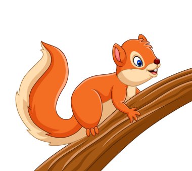 Vector illustration of Cartoon cute squirrel on the tree