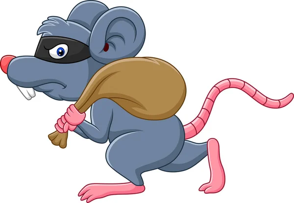 Vektor Illustration Der Cartoon Ratte Dieb Stehlen Auf Der Tasche — Stockvektor