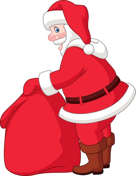 Ilustración Vectorial Cartoon Santa Claus Con Bolsa Los Regalos — Vector de stock