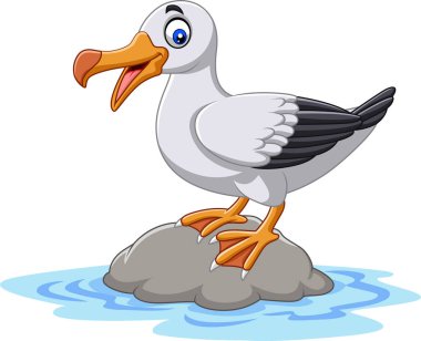 Vektör çizim karikatür şirin kuş Albatros duran bir kayanın üzerinde