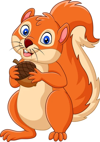 Vektor Illustration Von Cartoon Eichhörnchen Mit Nuss — Stockvektor