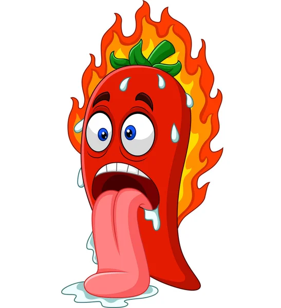 Vector Illustration Cartoon Chili Pepper Tongue Out — Stock Vector