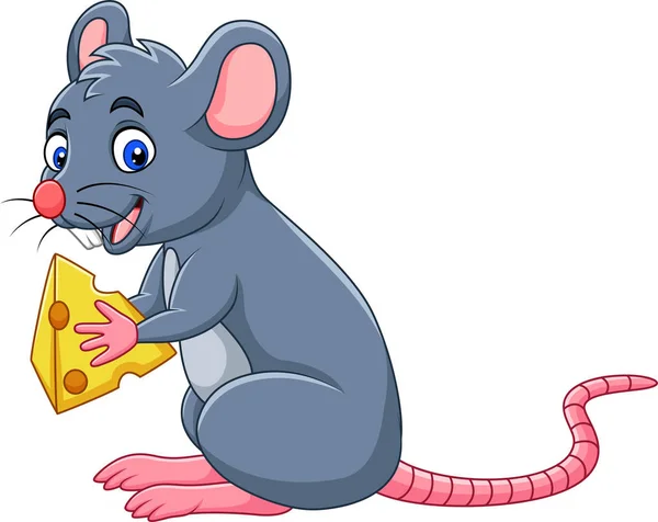 チーズのスライスを保持している漫画のマウスのベクトル イラスト — ストックベクタ