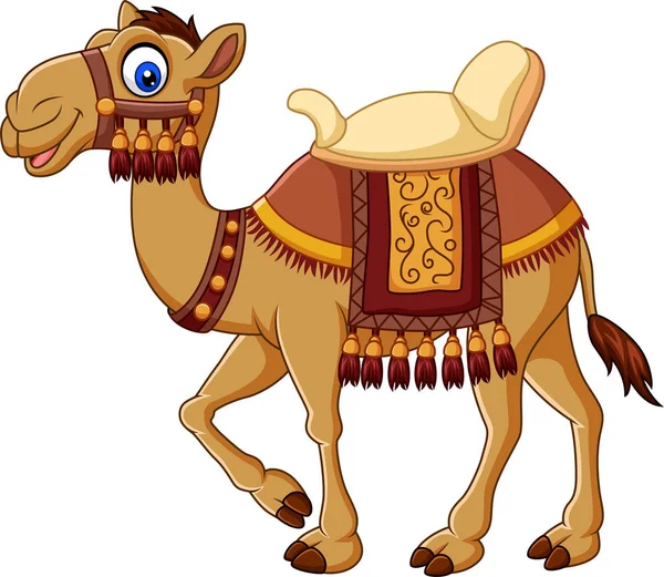 Векторная Иллюстрация Мультфильма Смешной Верблюд Седлом — стоковый вектор