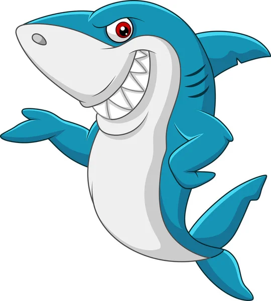 Vektorové Ilustrace Kreslené Žralok Mává — Stockový vektor
