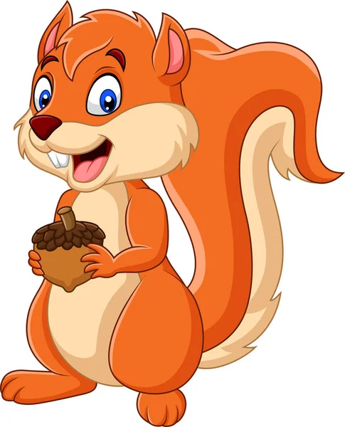Vector Illustration Cartoon Squirrel Holding Nut — Stock Vector