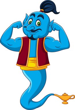 Beyaz arka plan üzerinde izole karikatür güçlü cin vektör çizim
