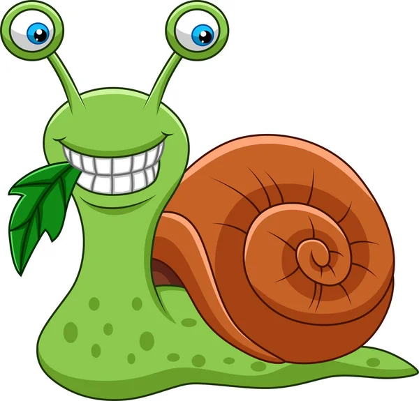 Illustration Vectorielle Dessin Animé Drôle Escargot Manger Une Feuille — Image vectorielle