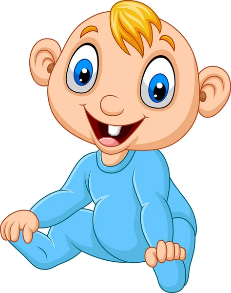 Vectorillustratie Van Cartoon Babyjongen Draagt Blauwe Pyjama — Stockvector