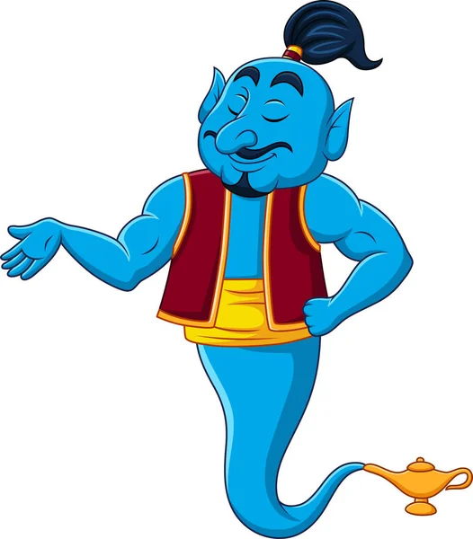 Vectorillustratie Van Sterke Genie Cartoon Geïsoleerd Witte Achtergrond — Stockvector