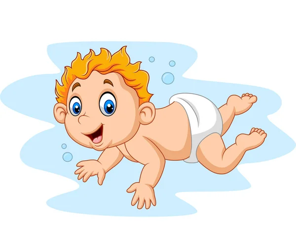 Vector Illustration Cartoon Baby Boy Swimming — Stock Vector