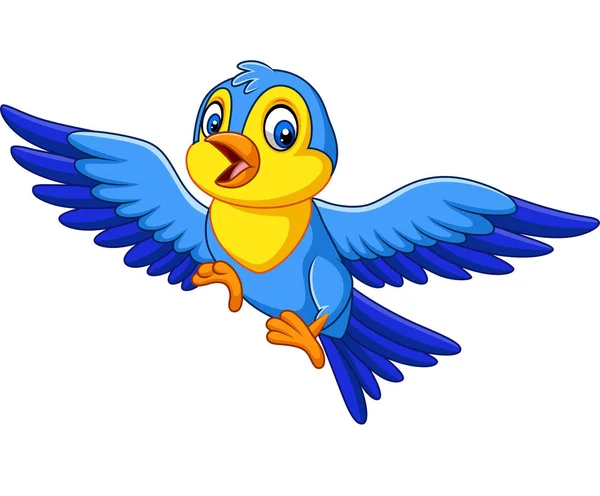 Vector Illustration Cartoon Happy Little Bird Flying — Stock Vector
