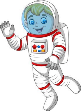 Vektör çizim karikatür astronot el sallayarak