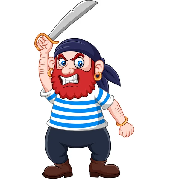 Illustration Vectorielle Pirate Bande Dessinée Tenant Une Épée — Image vectorielle