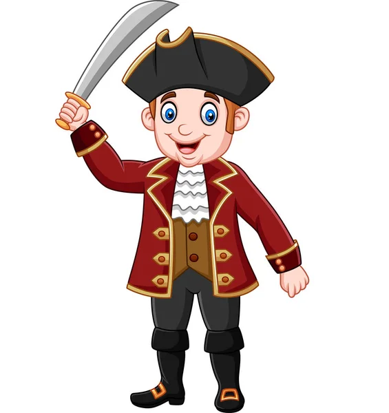 Векторная Иллюстрация Капитана Мультфильма Пирата Мечом Руках — стоковый вектор
