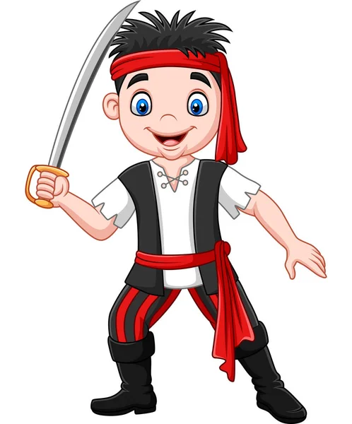 Vector Illustration Cartoon Pirate Holding Dagger — Stock Vector