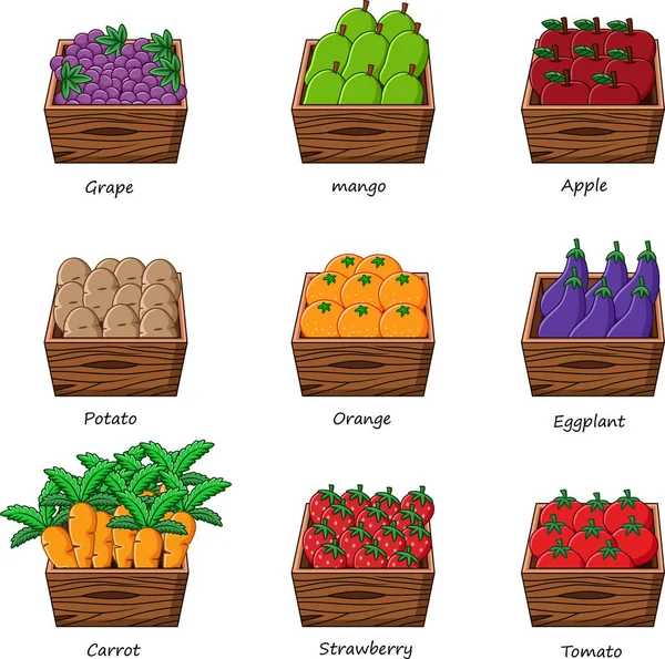 Vector Illustration Collection Vegetables Fruits — Stock Vector