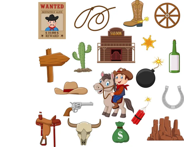 Vector Illustration Wild West Western Collection Set — Stock Vector