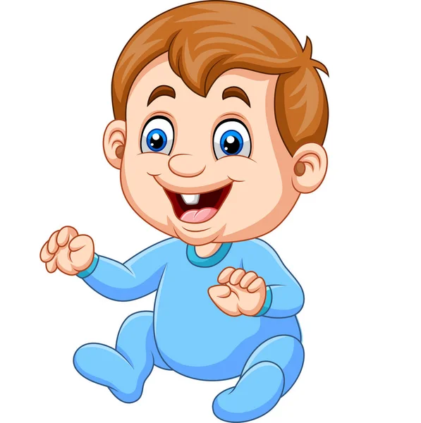 Vektor Illustration Von Cartoon Baby Junge Trägt Blauen Pyjama — Stockvektor