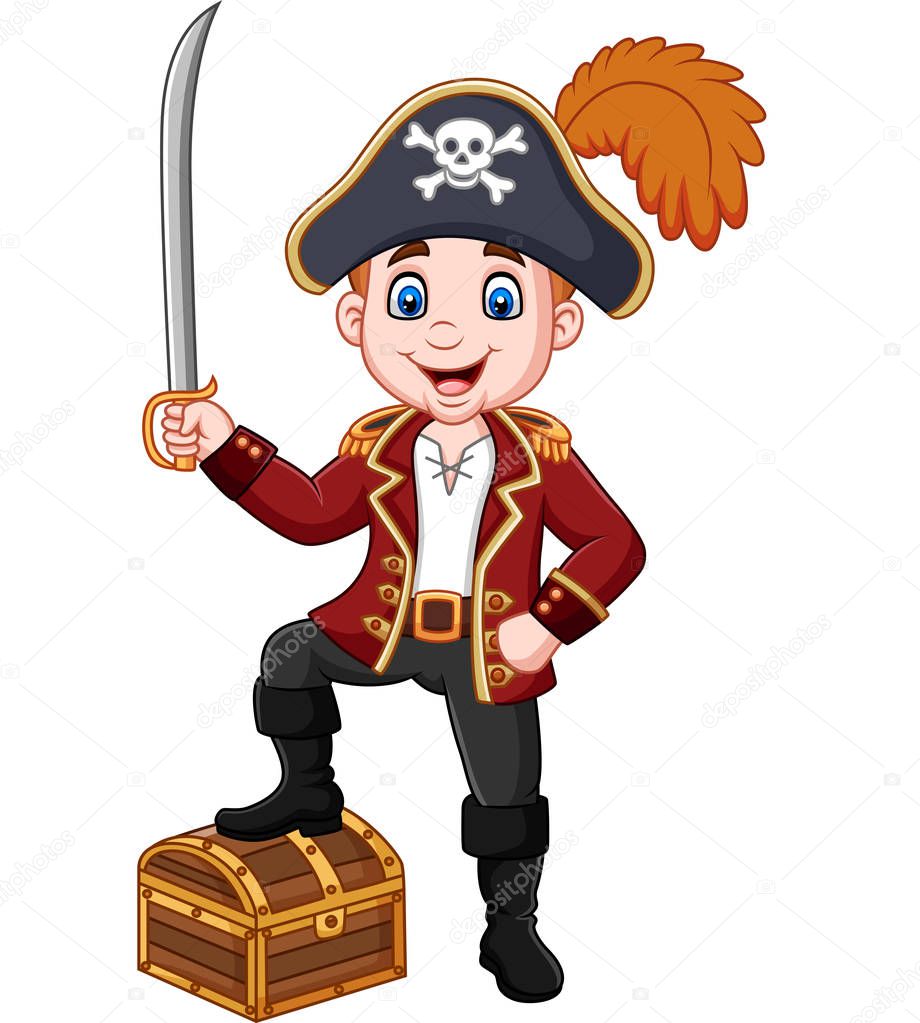 Vector illustration of Cartoon pirate holding a sword 