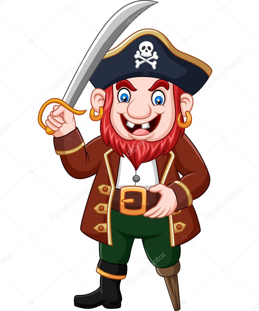 Vector illustration of Cartoon captain pirate holding a sword