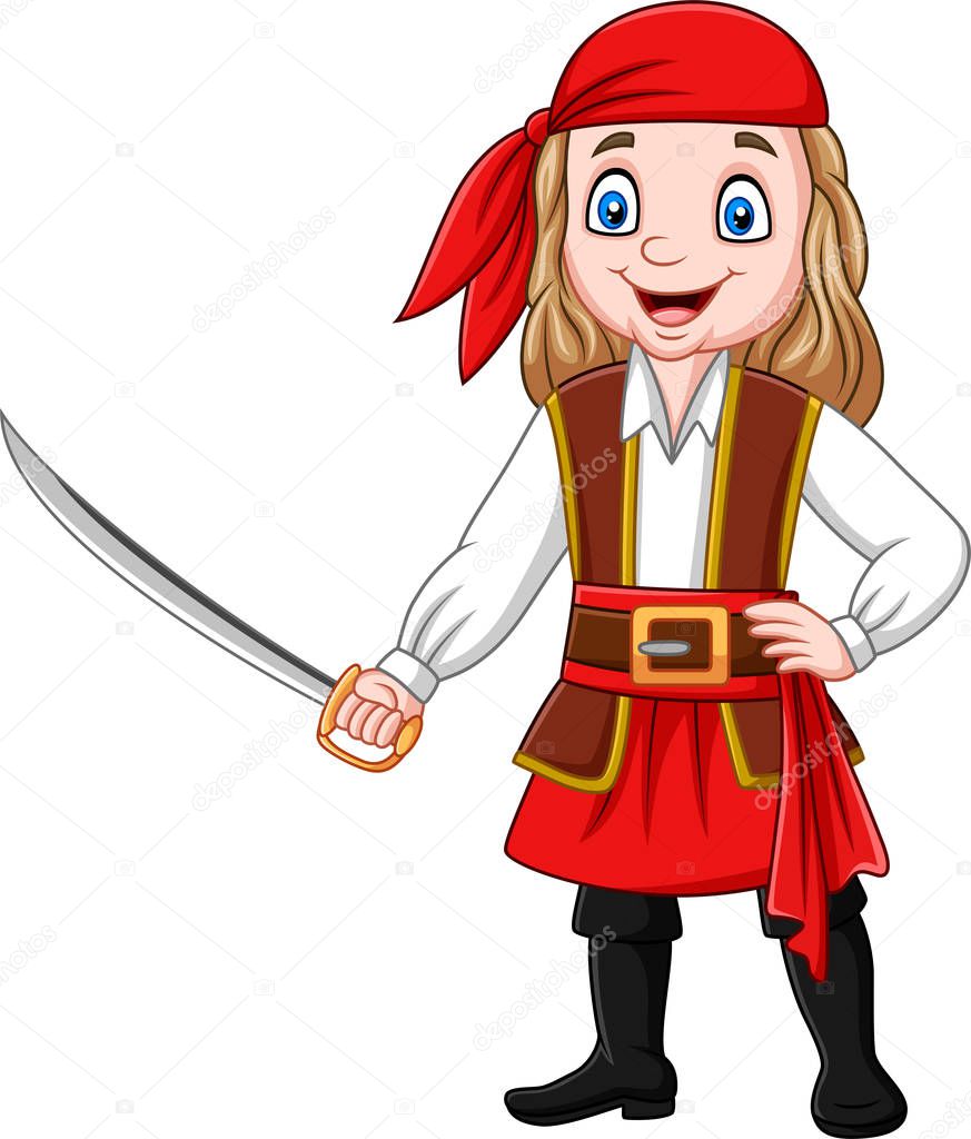 Vector illustration of Cartoon pirate girl holding a sword