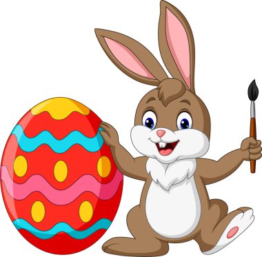 Vektör çizim karikatür tavşan bir Paskalya yumurta boyama
