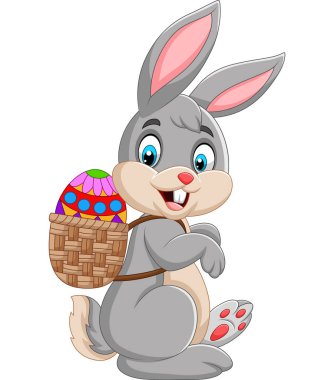 Easter Bunny Paskalya yortusu yumurta sepeti taşıyan vektör çizim