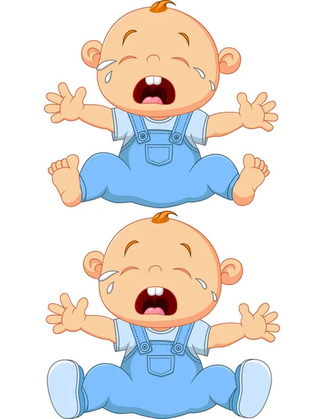 Vectorillustratie Van Cartoon Huilen Baby Tweeling Geïsoleerd Witte Achtergrond — Stockvector