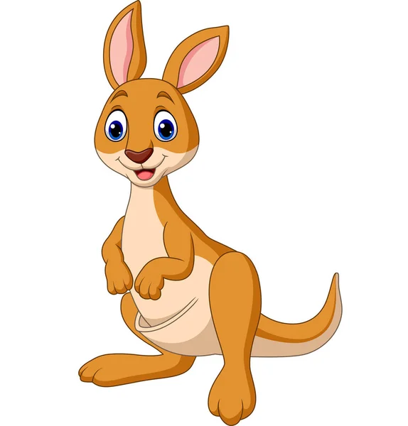 Ilustração Vetorial Cartoon Happy Kangaroo Isolado Sobre Fundo Branco — Vetor de Stock