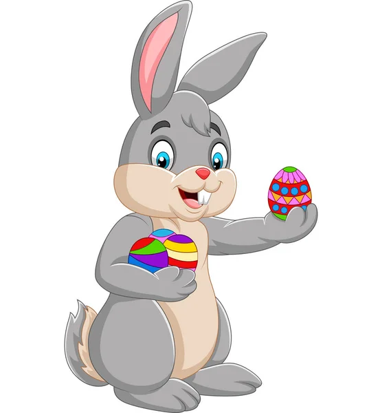 Ilustración Vectorial Del Conejo Pascua Sosteniendo Huevo Decorado — Vector de stock