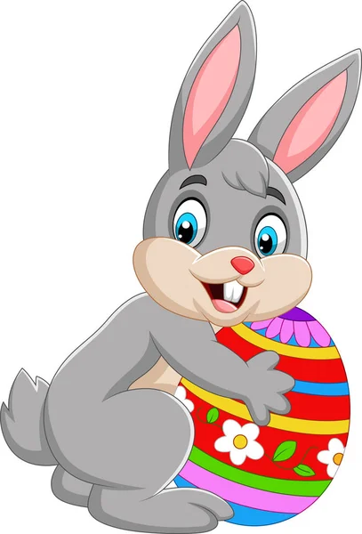 Vector Illustration Cartoon Bunny Holding Easter Egg — Stock Vector