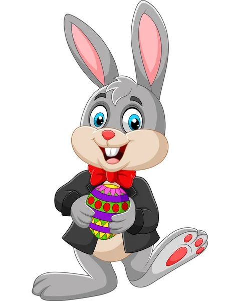 Ilustración Vectorial Easter Bunny Sosteniendo Huevo Pascua — Vector de stock