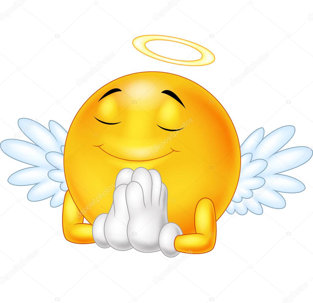 Vector illustration of Angel emoticon isolated on white background