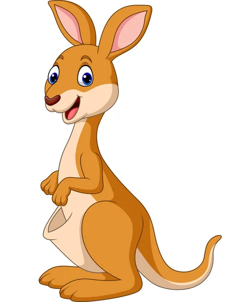 Illustration Vectorielle Cartoon Happy Kangaroo Isolé Sur Fond Blanc — Image vectorielle