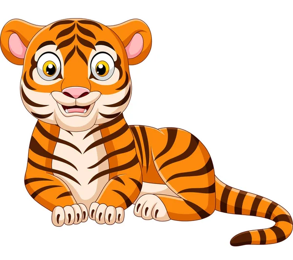 Vector Illustration Cartoon Funny Tiger Isolated White Background — Stock Vector
