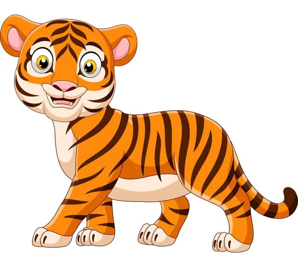 Vektor Illustration Von Cartoon Baby Tiger Isoliert Auf Weißem Hintergrund — Stockvektor