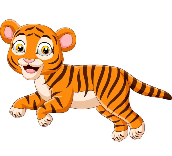 Illustration Vectorielle Tigre Bébé Sautant Bande Dessinée Isolé Sur Fond — Image vectorielle