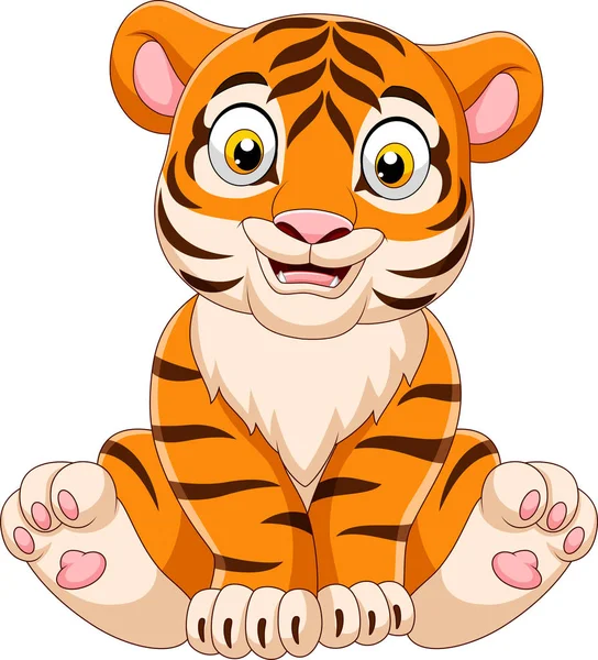 Ilustración Vectorial Dibujos Animados Bebé Tigre Sentado — Vector de stock
