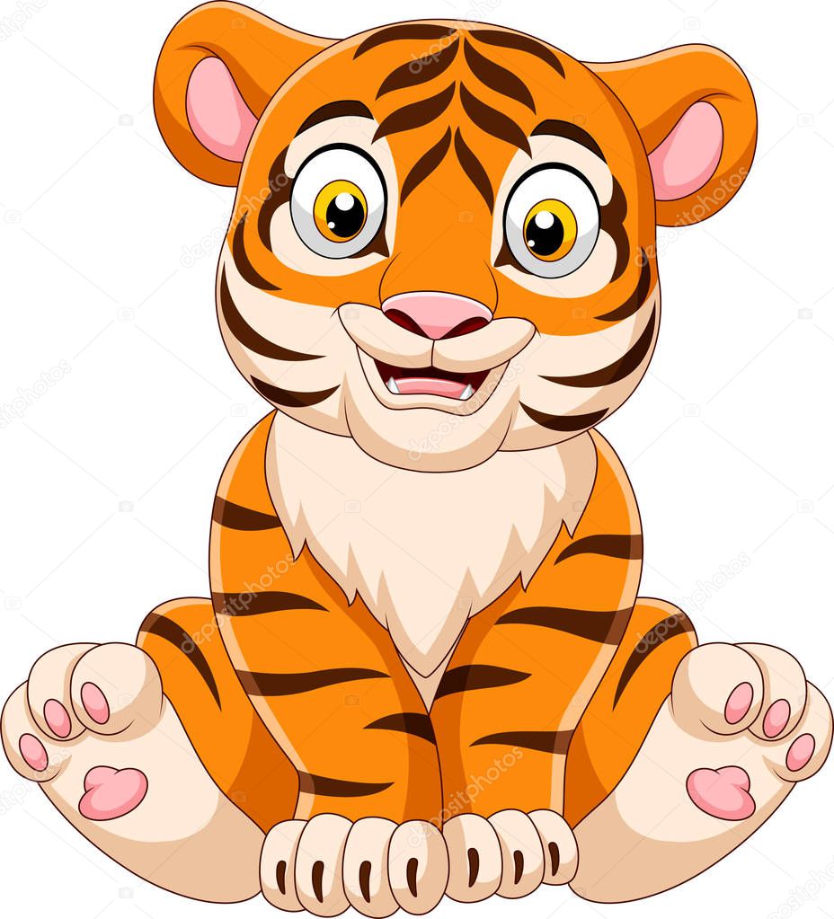 Vector illustration of Cartoon baby tiger sitting