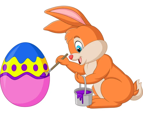 Ilustración Vectorial Conejito Pascua Pintando Huevo — Vector de stock