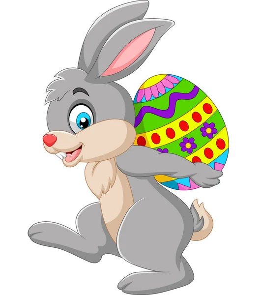 Ilustración Vectorial Del Conejo Dibujos Animados Que Lleva Huevo Pascua — Vector de stock
