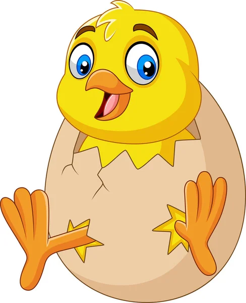 Vector Illustration Cartoon Little Chick Hatching Out Egg — Stock Vector