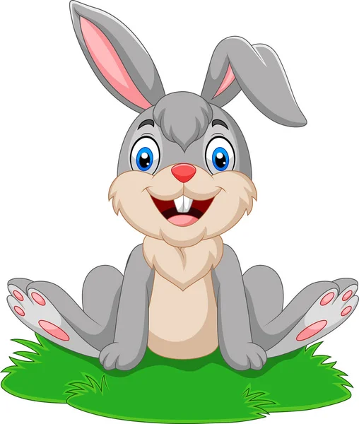 Vector Illustration Cartoon Funny Rabbit Sitting Grass — Stock Vector