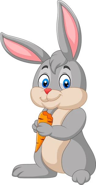 Векторная Иллюстрация Мультяшного Кролика Держащего Морковь — стоковый вектор