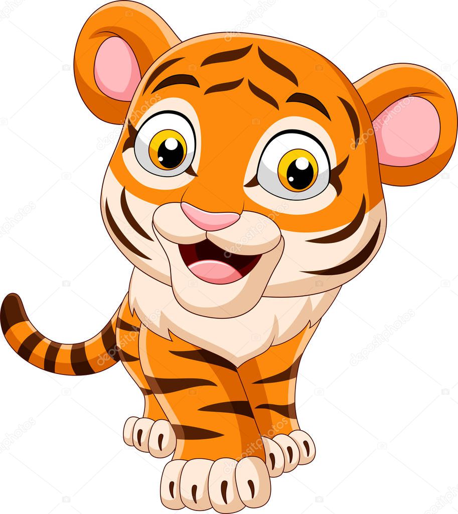 Vector illustration of Cartoon funny baby tiger