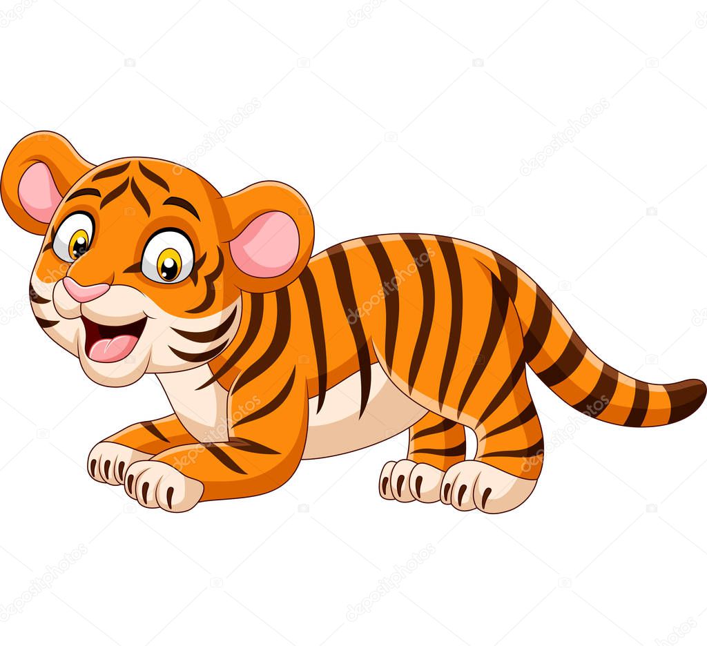 Vector illustration of Cartoon funny baby tiger
