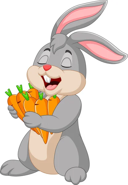 Ilustración Vectorial Conejo Dibujos Animados Sosteniendo Zanahorias — Vector de stock