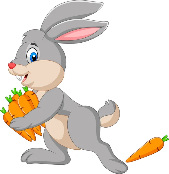 Ilustración Vectorial Conejo Dibujos Animados Llevando Zanahorias — Vector de stock
