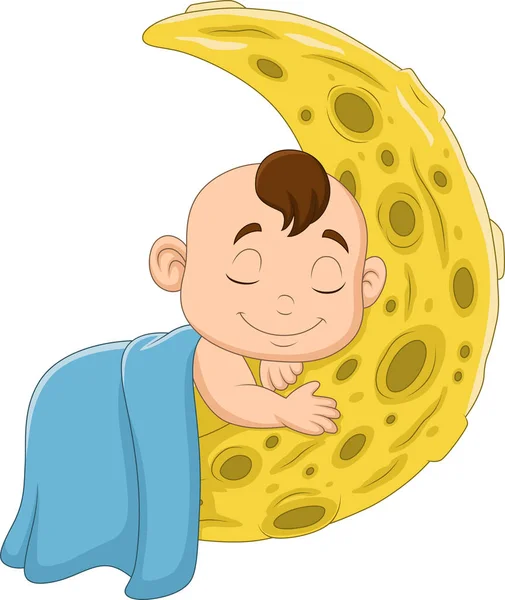 Ilustración Vectorial Del Niño Dibujos Animados Durmiendo Luna — Archivo Imágenes Vectoriales